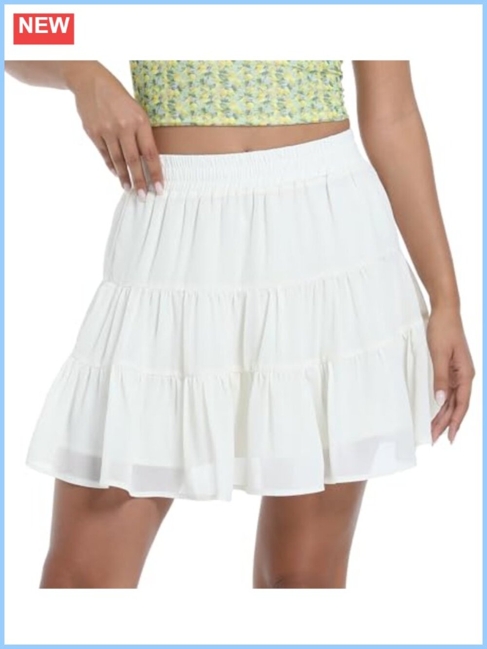 High Elastic Waist Ruffle Hem A-Line Mini Skirt Boho Casual